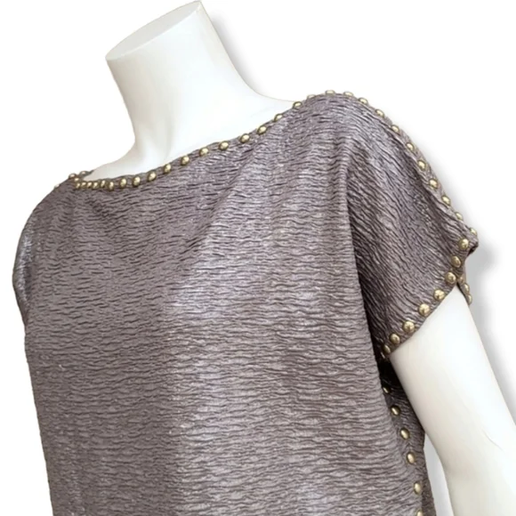 VINTAGE 80's SMITH & SMITH NYC Studded Shift Dress Small Mini Textured Crinkled - Picture 5 of 16